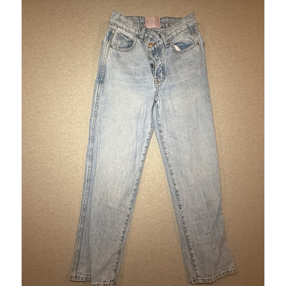 Revice Light Wash Button Fly Ripped Denim Jeans Straight Leg Size 24